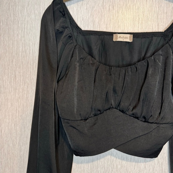 Altar’d State Black Longsleeve Silky Cropped Top Dressy Blouse size Small - Picture 3 of 7
